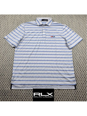 RLX Ralph Lauren USGA Golf Polo Shirt Mens Large Blue Stripe Performance